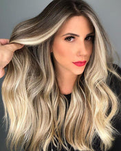 Load image into Gallery viewer, LuxuryGrayish Root Balayage with Icy Blonde Balayage 100% Human Hair Swiss 13x4 Lace Front Wig Wavy U-Part or Full Lace Upgrade Available
