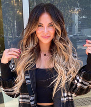 Load image into Gallery viewer, Luxury Reddish Brown Roots and Blonde Tips Hair Balayage 100% Human Hair Swiss 13x4 Lace Front Wig Wavy U-Part or Full Lace Upgrade Available
