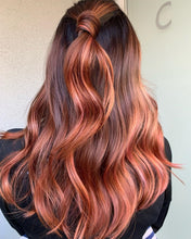 Load image into Gallery viewer, Luxury Red Rose Gold Dark Brown Balayage 100% Human Hair Swiss 13x4 Lace Front Glueless Wig Wavy U-Part, 360 or Full Lace Upgrade Available
