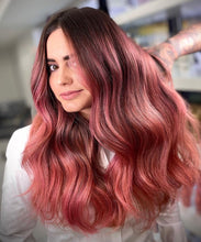 Load image into Gallery viewer, Luxury Rose Gold Brunette Brown Pastel Pink Balayage 100% Human Hair Swiss 13x4 Lace Front Wig Wavy U-Part or Full Lace Upgrade Available
