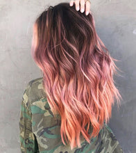 Load image into Gallery viewer, Luxury Rose Gold Dark Brown Ombre Balayage 100% Human Hair Swiss 13x4 Lace Front Glueless Wig Wavy U-Part, 360 or Full Lace Upgrade Available
