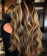 Load image into Gallery viewer, Luxury Brunette and Blonde  Balayage 100% Human Hair Swiss 13x4 Lace Front Glueless Wig Wavy U-Part, 360 or Full Lace Upgrade Available
