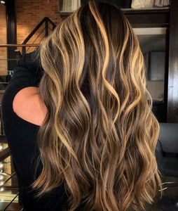 Luxury Brunette and Blonde  Balayage 100% Human Hair Swiss 13x4 Lace Front Glueless Wig Wavy U-Part, 360 or Full Lace Upgrade Available