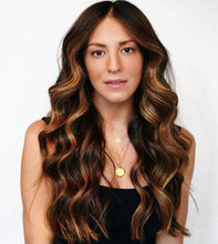 Load image into Gallery viewer, Luxury Dark Brown with Warm Caramel  Balayage 100% Human Hair Swiss 13x4 Lace Front Glueless Wig Wavy U-Part or Full Lace Upgrade Available
