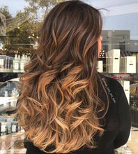 Load image into Gallery viewer, Luxury Golden Blonde Highlight Brown Roots Caramel Balayage 100% Human Hair Swiss 13x4 Lace Front Wig Wavy U-Part or Full Lace Upgrade Available
