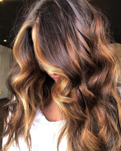 Load image into Gallery viewer, Luxury Ruby Caramel Highlight Balayage 100% Human Hair Swiss 13x4 Lace Front Glueless Wig Wavy U-Part, 360 or Full Lace Upgrade Available
