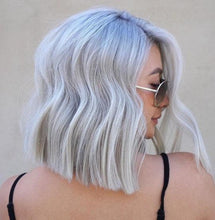 Load image into Gallery viewer, Luxury Icy Platinum Silver Balayage 100% Human Hair Swiss 13x4 Lace Front Glueless Wig Wavy U-Part, 360 or Full Lace Upgrade Available
