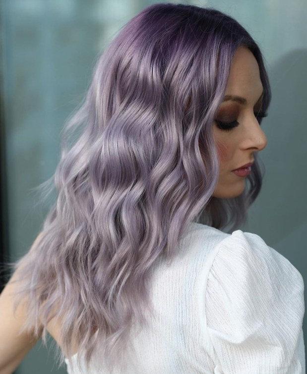 Luxury Muted Purple Platinum  Balayage 100% Human Hair Swiss 13x4 Lace Front Glueless Wig Wavy U-Part, 360 or Full Lace Upgrade Available