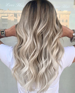 Luxury Catchy White Blonde Mushroom Brown Balayage 100% Human Hair Swiss 13x4 Lace Front Glueless Wig Wavy U-Part or Full Lace Upgrade Available