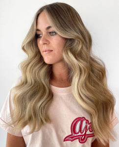 Luxury Warm Honey Blonde Balayage 100% Human Hair Swiss 13x4 Lace Front Glueless Wig Wavy U-Part, 360 or Full Lace Upgrade Available