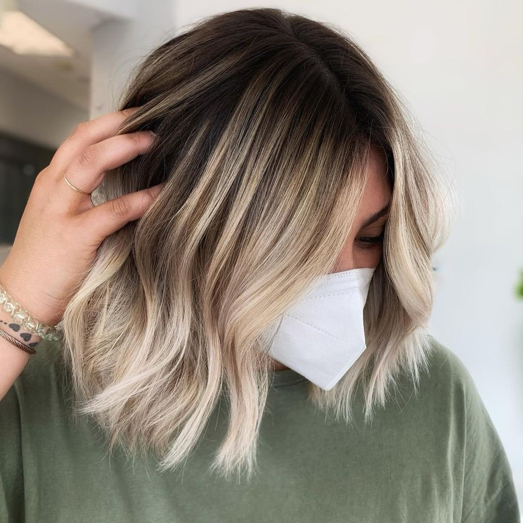 Luxury Rooty Blonde Shadow Roots Balayage 100% Human Hair Swiss 13x4 Lace Front Glueless Wig Wavy U-Part, 360 or Full Lace Upgrade Available
