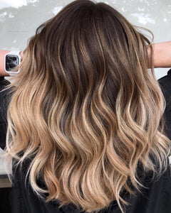 Luxury Beige Soft Blonde Balayage Brown Roots 100% Human Hair Swiss 13x4 Lace Front Glueless Wig Wavy U-Part, 360 or Full Lace Upgrade Available