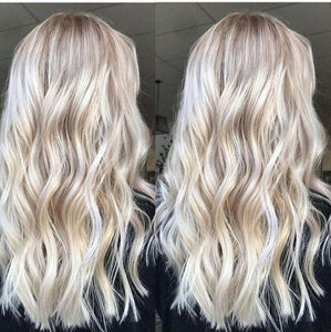 Luxury Balayage Highlight Light Ash Platinum Blonde 100% Human Hair Swiss 13x4 Lace Front Glueless Wig U-Part, 360 or Full Lace Upgrade Available