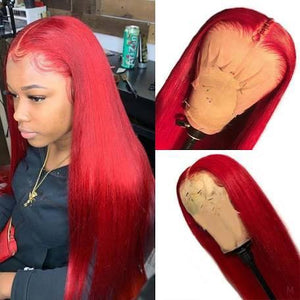 Luxury Straight Hot Fire Red 100% Human Hair Swiss 13x4 Lace Front Glueless Wig Colouful U-Part or Full Lace Upgrade Available