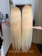 Load image into Gallery viewer, Luxury 30” 32” 34” 36” 38” 40” inches Platinum Bleach Blonde #613 Virgin Human Hair Swiss 13x4 Lace Front Glueless Wig Human Straight Long
