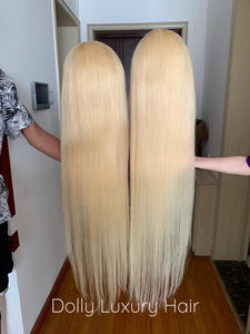 Luxury 30” 32” 34” 36” 38” 40” inches Platinum Bleach Blonde #613 Virgin Human Hair Swiss 13x4 Lace Front Glueless Wig Human Straight Long