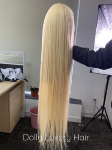 Luxury 30” 32” 34” 36” 38” 40” inches Platinum Bleach Blonde #613 Virgin Human Hair Swiss 13x4 Lace Front Glueless Wig Human Straight Long