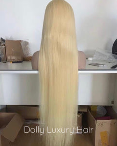 Luxury 30” 32” 34” 36” 38” 40” inches Platinum Bleach Blonde #613 Virgin Human Hair Swiss 13x4 Lace Front Glueless Wig Human Straight Long