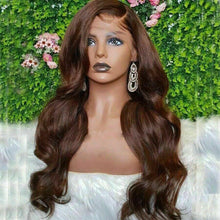 Load image into Gallery viewer, Luxury Wavy Chocolate Medium Brown 100% Human Hair Swiss 13x4 Lace Front Glueless Wig Color 4 U-Part, 360 or Full Lace Upgrade Available
