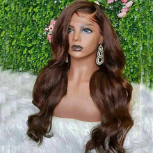 Load image into Gallery viewer, Luxury Wavy Chocolate Medium Brown 100% Human Hair Swiss 13x4 Lace Front Glueless Wig Color 4 U-Part, 360 or Full Lace Upgrade Available
