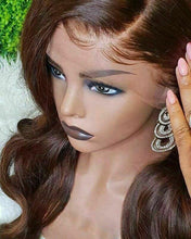 Load image into Gallery viewer, Luxury Wavy Chocolate Medium Brown 100% Human Hair Swiss 13x4 Lace Front Glueless Wig Color 4 U-Part, 360 or Full Lace Upgrade Available
