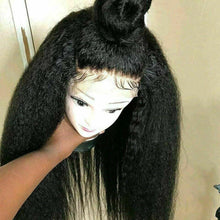 Load image into Gallery viewer, Luxury Remy Kinky Straight #1B Black 100% Human Hair Swiss 13x4 Lace Front Glueless Wig U-Part, 360 or Full Lace Upgrade Available
