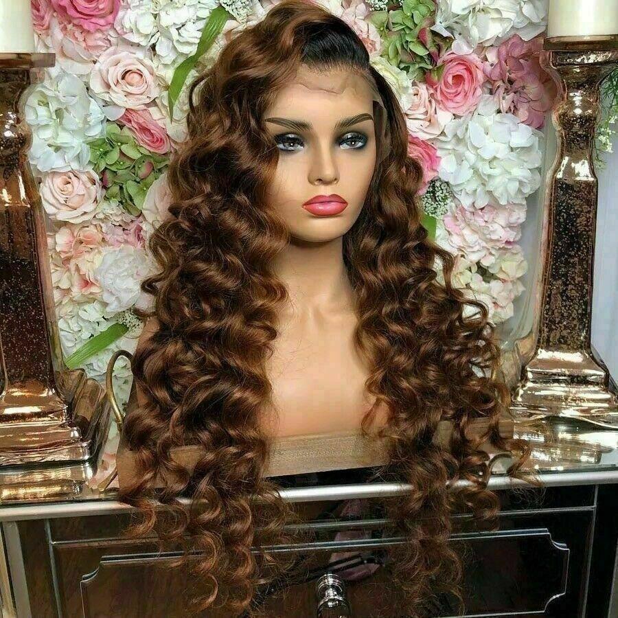 Luxury Remy Curly  Blonde Brown 100% Human Hair Swiss 13x4 Lace Front Glueless Wig U-Part, 360 or Full Lace Upgrade Available