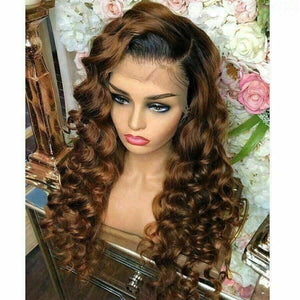 Luxury Remy Curly  Blonde Brown 100% Human Hair Swiss 13x4 Lace Front Glueless Wig U-Part, 360 or Full Lace Upgrade Available
