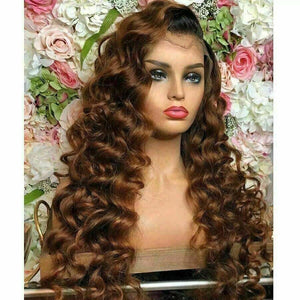 Luxury Remy Curly  Blonde Brown 100% Human Hair Swiss 13x4 Lace Front Glueless Wig U-Part, 360 or Full Lace Upgrade Available