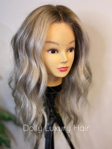 SARA | Luxe Cool Ash Blonde Balayage Human Hair Swiss 13x4 Lace Front Glueless Wig  Bleached Knots Transparent Lace Full Lace Upgrade Available