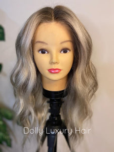 SARA | Luxe Cool Ash Blonde Balayage Human Hair Swiss 13x4 Lace Front Glueless Wig  Bleached Knots Transparent Lace Full Lace Upgrade Available