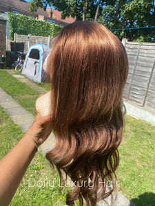 Luxury Medium Chocolate Brown 100% Human Hair Swiss 13x4 Lace Front Glueless Wig Wavy U-Part, 360 or Full Lace Upgrade Available