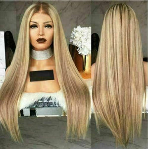 Luxury Balayage Highlight Brown Light Golden Blonde 100% Human Hair Swiss 13x4 Lace Front Glueless Wig U-Part, 360 or Full Lace Upgrade Available