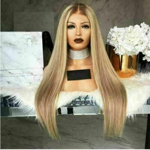 Luxury Balayage Highlight Brown Light Golden Blonde 100% Human Hair Swiss 13x4 Lace Front Glueless Wig U-Part, 360 or Full Lace Upgrade Available