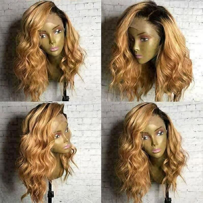 Luxury Bob Remy Wavy Ombre Honey Ash Blonde 100% Human Hair Swiss 13x4 Lace Front Glueless Wig U-Part, 360 or Full Lace Upgrade Available