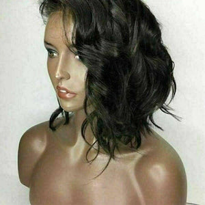 Luxury Remy Curly Bob Black Wavy 100% Human Hair Swiss 13x4 Lace Front Glueless Wig #1B U-Part, 360 or Full Lace Upgrade Available