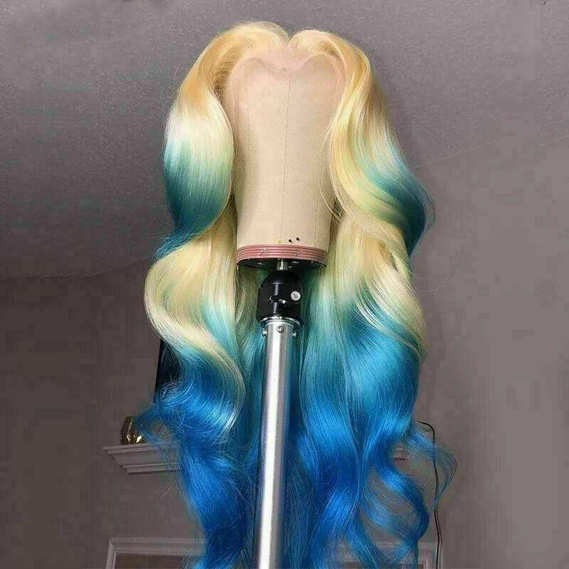 Luxury Remy Platinum Blonde Blue 100% Human Hair Swiss 13x4 Lace Front Glueless Wig  Colouful U-Part or Full Lace Upgrade Available