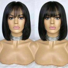 Load image into Gallery viewer, Luxury Brazilian Remy Fringe Bangs Bob #1B Black 100% Human Hair Swiss 13x4 Lace Front Glueless Wig U-Part, 360 or Full Lace Upgrade Available
