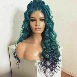Luxury Green Purple 100% Human Hair Swiss 13x4 Lace Front Glueless Wig Curly Ombre Colouful U-Part, 360 or Full Lace Upgrade Available