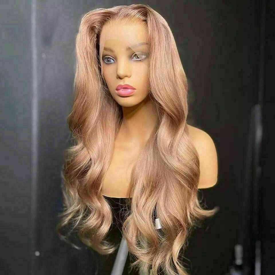 Luxury Brazilian Remy Rose Gold Pink Wavy 100% Human Hair Swiss 13x4 Lace Front Glueless Wig Colouful U-Part or Full Lace Upgrade Available