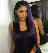 Load image into Gallery viewer, Luxury Remy Dark Purple Straight 100% Human Hair Swiss 13x4 Lace Front Glueless Wig Colourful U-Part, 360 or Full Lace Upgrade Available
