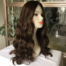 Load image into Gallery viewer, Luxury 4”x4” Silk Top Base Human Hair Balayage Toupee Women Jewish Kosher Hair Piece Topper 130% Dark Brown Blonde Virgin Kippah Highlight
