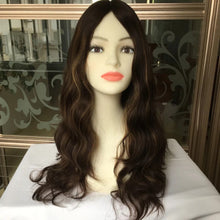 Load image into Gallery viewer, Luxury 4”x4” Silk Top Base Human Hair Balayage Toupee Women Jewish Kosher Hair Piece Topper 130% Dark Brown Blonde Virgin Kippah Highlight
