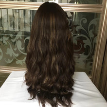 Load image into Gallery viewer, Luxury 4”x4” Silk Top Base Human Hair Balayage Toupee Women Jewish Kosher Hair Piece Topper 130% Dark Brown Blonde Virgin Kippah Highlight
