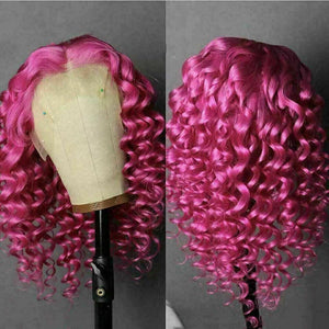 Luxury Remy Fuchsia Curly 100% Human Hair Swiss 13x4 Lace Front Glueless Wig Straight Hot Pink Colouful U-Part or Full Lace Upgrade Available