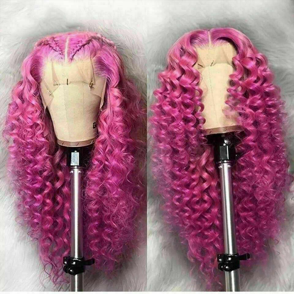 Luxury Remy Fuchsia Curly 100% Human Hair Swiss 13x4 Lace  display picture 1