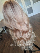 Load image into Gallery viewer, Luxury Light Golden Blonde Balayage Highlight 100% Human Hair Swiss 13x4 Lace Front Glueless Wig U-Part, 360 or Full Lace Upgrade Available
