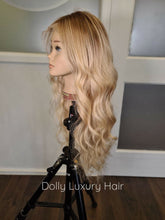 Load image into Gallery viewer, Luxury Light Golden Blonde Balayage Highlight 100% Human Hair Swiss 13x4 Lace Front Glueless Wig U-Part, 360 or Full Lace Upgrade Available
