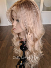 Load image into Gallery viewer, Luxury Light Golden Blonde Balayage Highlight 100% Human Hair Swiss 13x4 Lace Front Glueless Wig U-Part, 360 or Full Lace Upgrade Available
