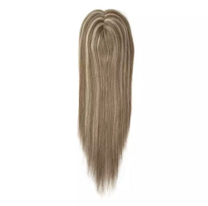 Luxury Silk Base Ash Blonde Balayage Straight With Clip In Human Hair Topper Glueless Wig Women 150% Virgin Cuticle Remy Hairpieces Toupee